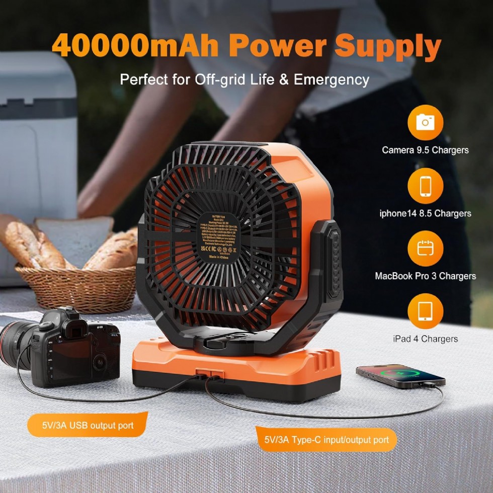 40000mAh Şarj Edilebilir Kamp Fanı LED Işıklı ve Uzaktan Kumandalı 12 Portatif Dış Mekan Fanı
