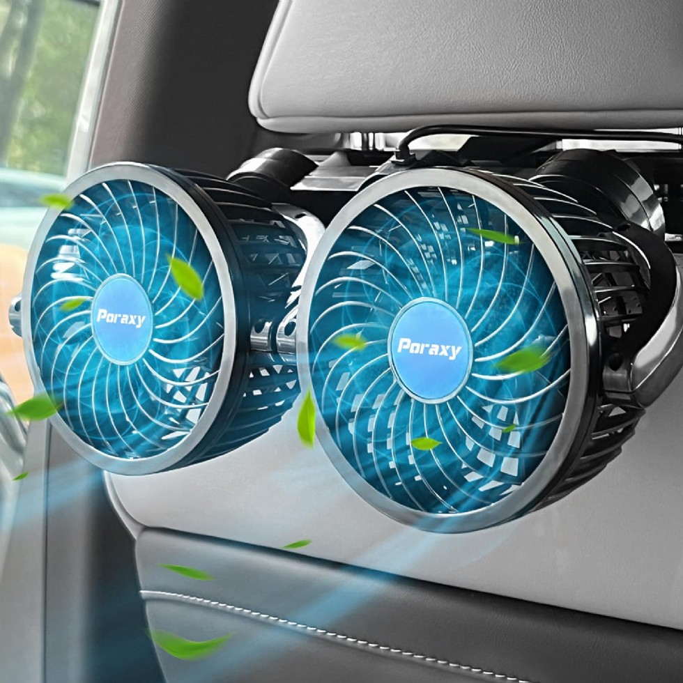 Çift Başlıklı Araba Fanı 360 Dönebilen 12V Kademesiz Hız Ayarlı Arka Koltuk Soğutma Fanı