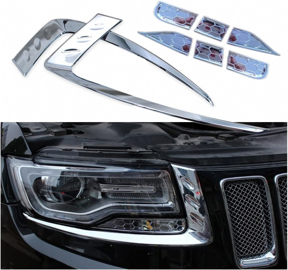 Grand Cherokee 2014-2016 için Krom Kaplama Far Kaşları 8 Parça C-Silver ABS Dekorasyon Şeritleri