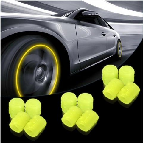 12 Adet Floresan Araba Lastik Valf Kapağı Karanlıkta Parlayan Sarı Lastik Valf Kapağı